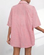 Goldie Women's Two-Piece Set – Striped Lapel Collar Top & Shorts Summer Outfit