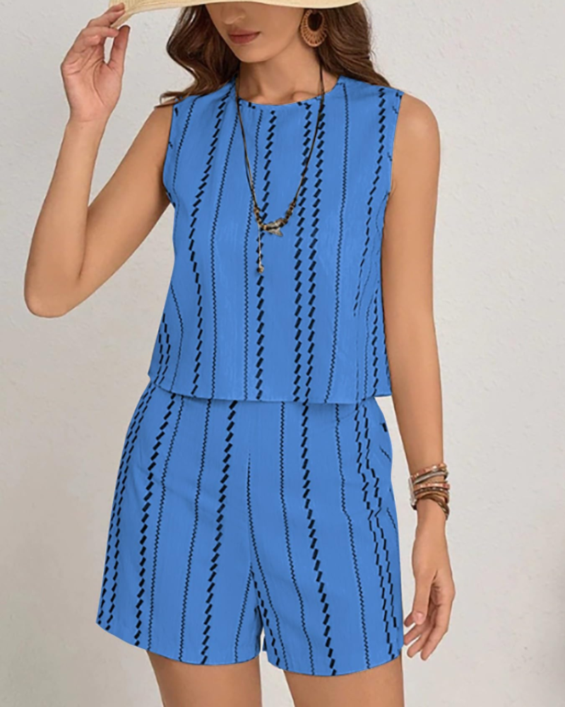 Geneva Women's Two-Piece Set – Sleeveless Vest & Striped Shorts Summer Outfit