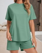 Gracie Women's Two-Piece Set – Hooded Drawstring Top & Shorts Lounge Outfit with Pockets