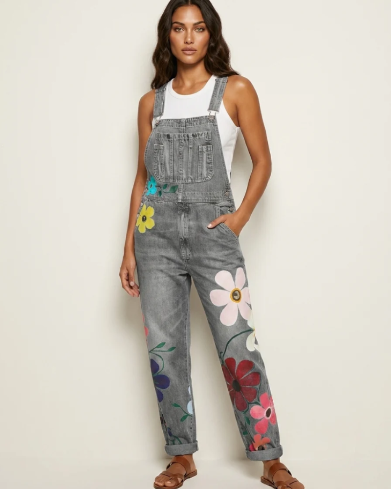 Bryony Women's Floral Dungaree Jumpsuit – Relaxed Fit Boho Summer Overalls