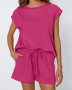 Floravie  Women's Loungewear Set – Cap Sleeve Top & Drawstring Shorts Two-Piece Outfit