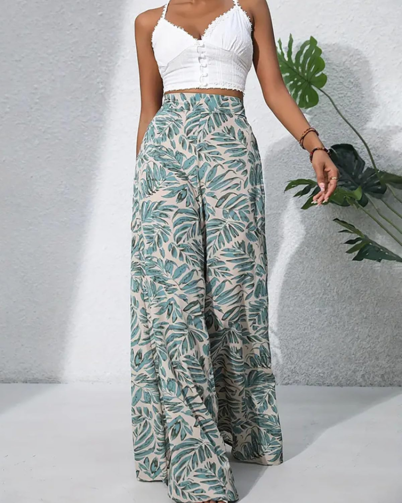 Brynn Women's Floral Palazzo Pants – Boho Wide Leg Lounge Trousers with Pockets