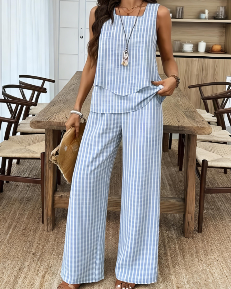 Gracelyn Women's Two-Piece Set – Sleeveless V-Neck Top & Leaf Print Shorts