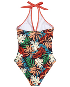 Naomi Women's One-Piece Swimsuit – Halterneck Tummy Control Swimwear with Tropical Print