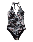 Naomi Women's One-Piece Swimsuit – Halterneck Tummy Control Swimwear with Tropical Print