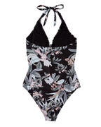 Naomi Women's One-Piece Swimsuit – Halterneck Tummy Control Swimwear with Tropical Print