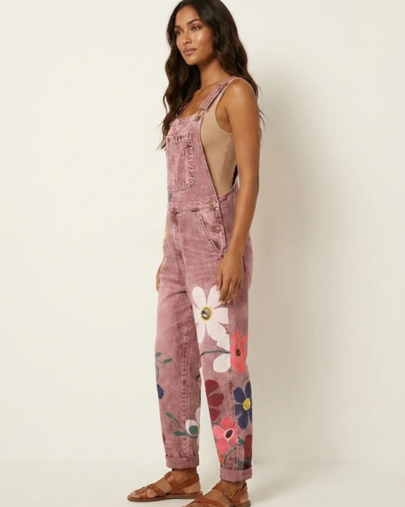 Bryony Women's Floral Dungaree Jumpsuit – Relaxed Fit Boho Summer Overalls