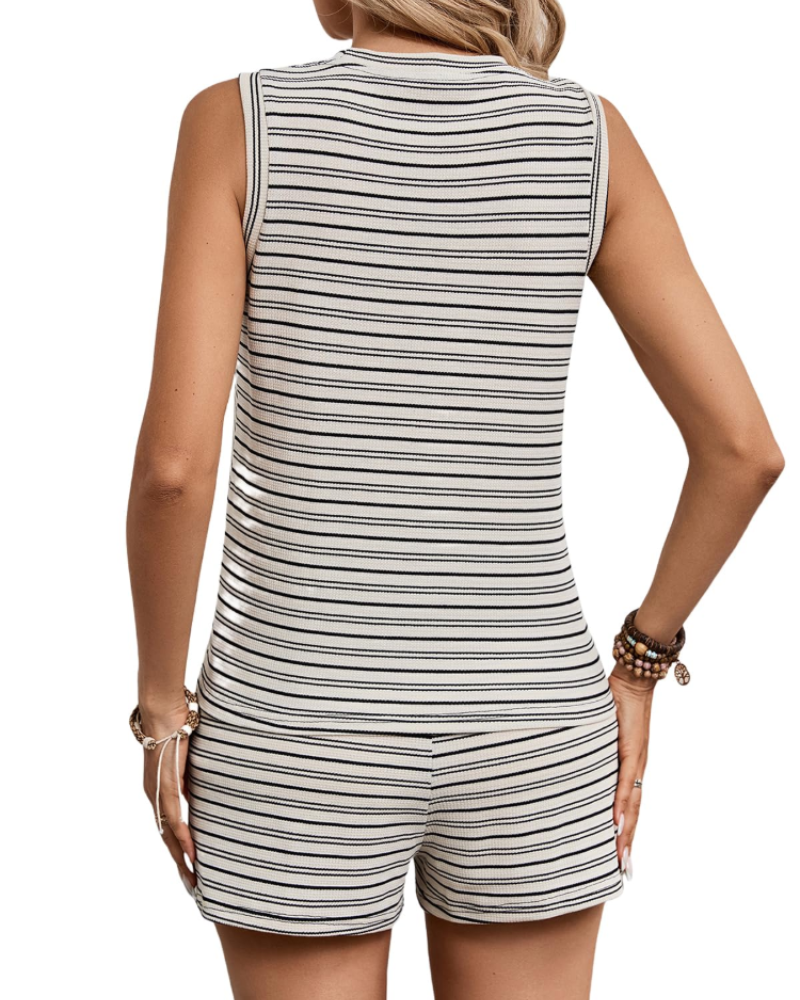 Gabrielle Women's Two-Piece Shorts Set – Sleeveless Tank Top & Pocket Summer Travel Outfit