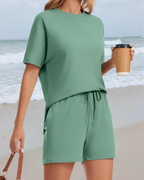 Gracie Women's Two-Piece Set – Hooded Drawstring Top & Shorts Lounge Outfit with Pockets