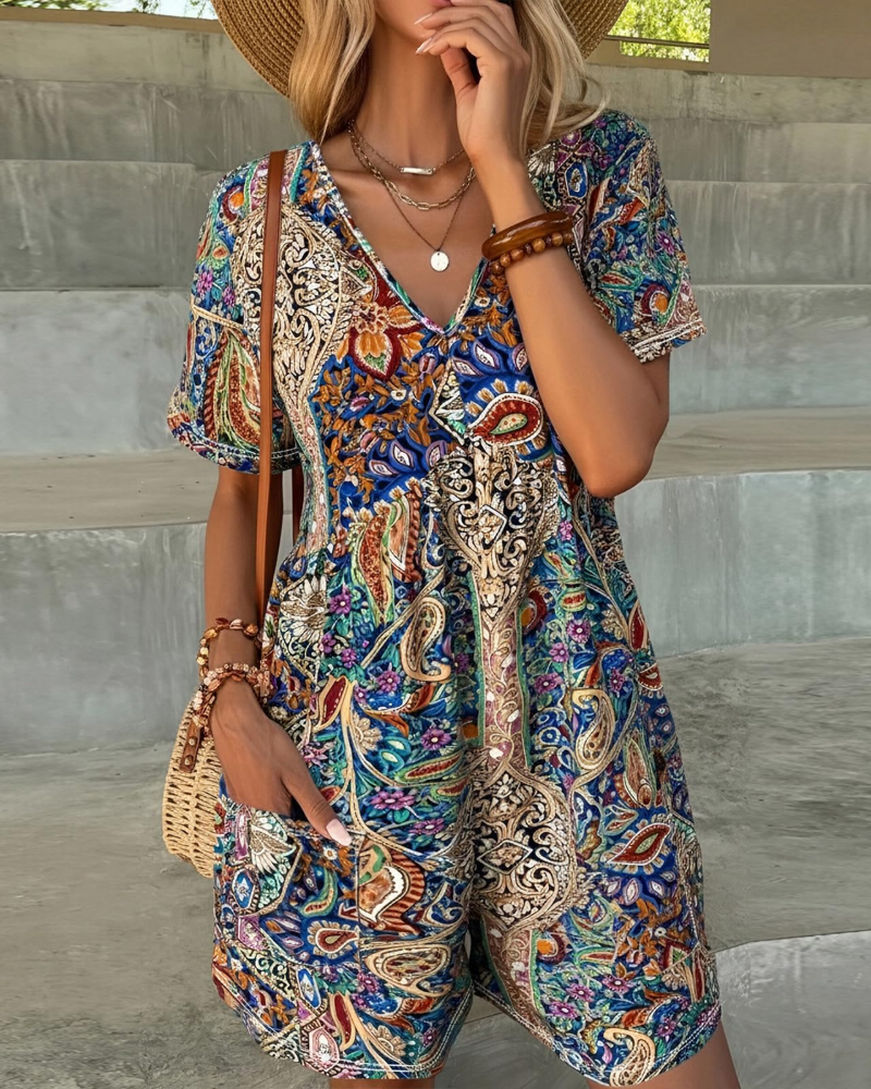 Penelope Women's Casual Jumpsuit – Short Sleeve Loose Fit One-Piece Summer Outfit