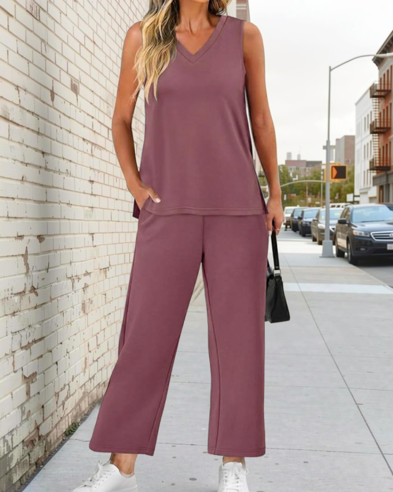 Felisha Women's Two-Piece Set – V-Neck Summer Travel Matching Outfit