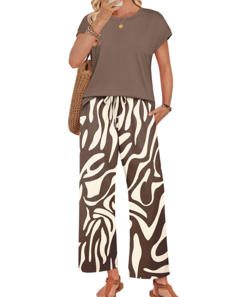 Avery Women's Lounge Set – Cap Sleeve Top & Wide Leg Pants 2-Piece Outfit