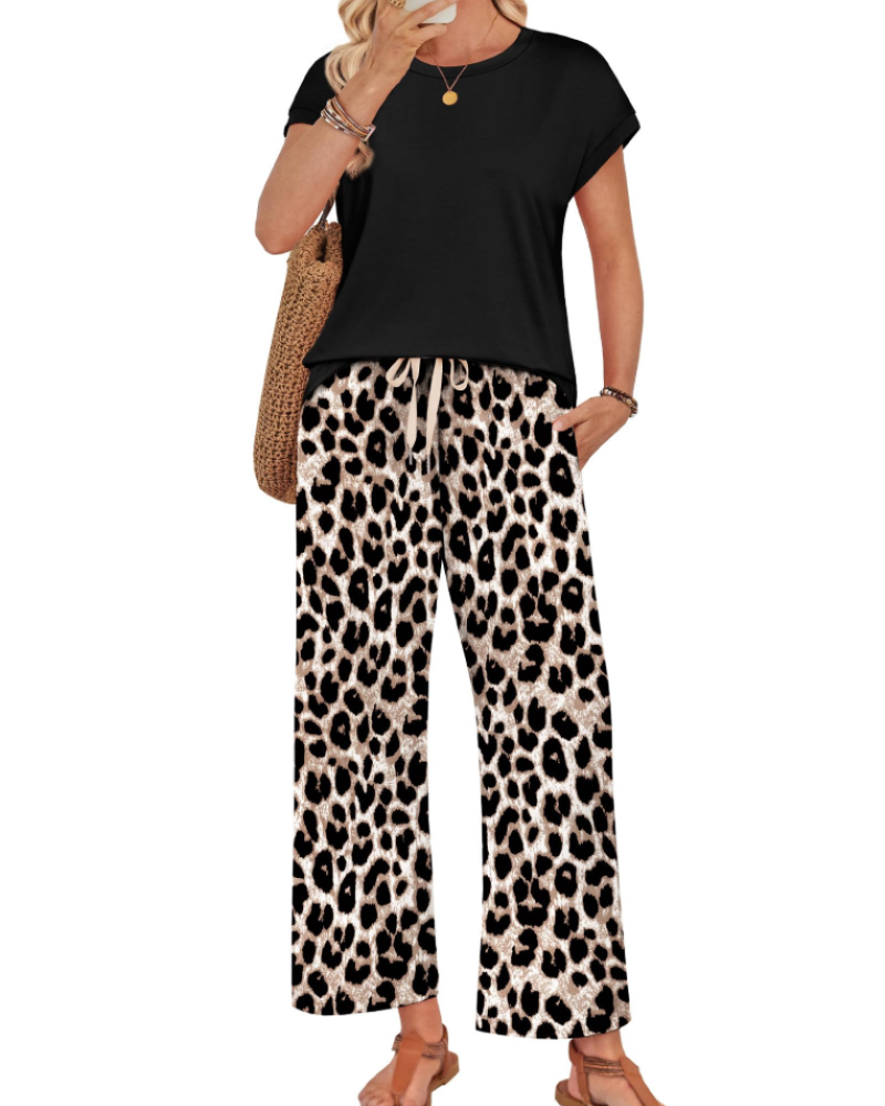 Avery Women's Lounge Set – Cap Sleeve Top & Wide Leg Pants 2-Piece Outfit