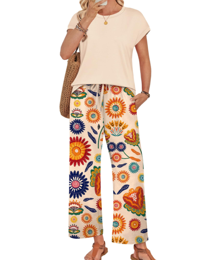 Avery Women's Lounge Set – Cap Sleeve Top & Wide Leg Pants 2-Piece Outfit
