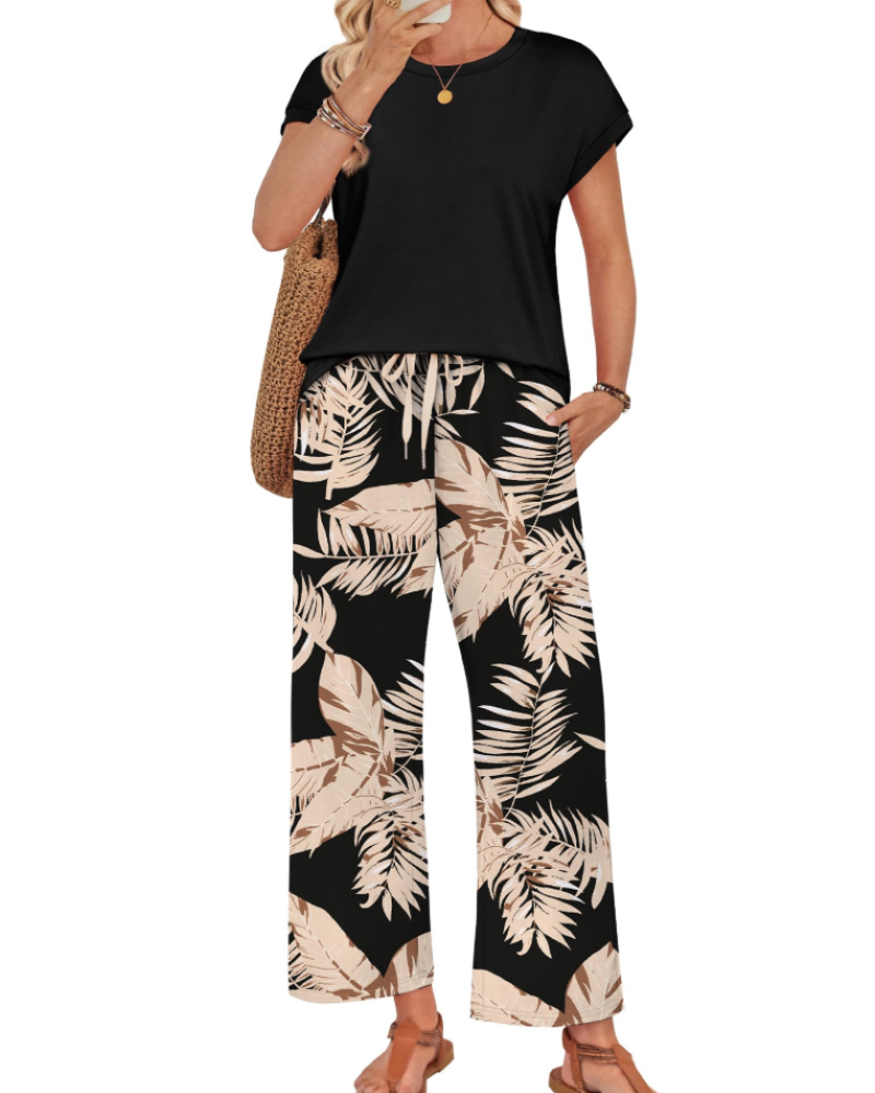Avery Women's Lounge Set – Cap Sleeve Top & Wide Leg Pants 2-Piece Outfit