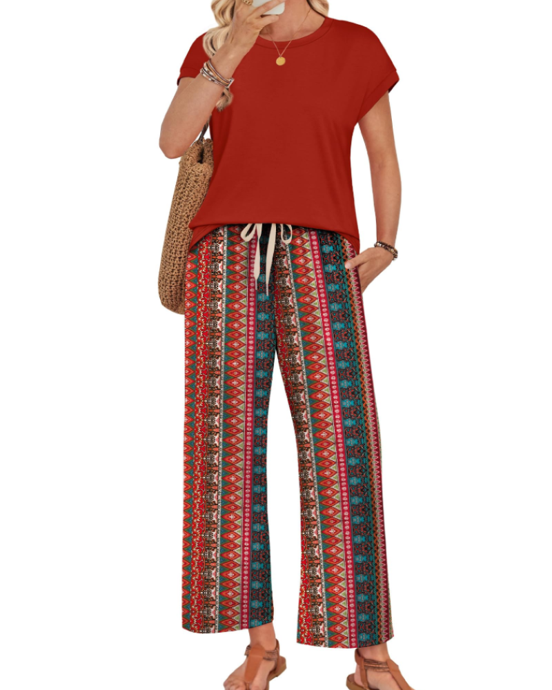Avery Women's Lounge Set – Cap Sleeve Top & Wide Leg Pants 2-Piece Outfit