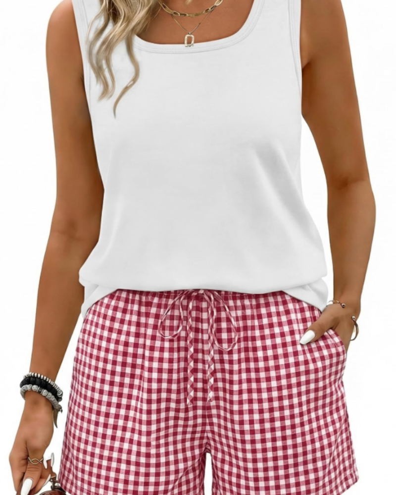 Chloe Women's Lounge Set – Sleeveless Tank Top & Shorts Summer 2-Piece Outfit