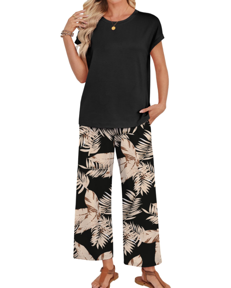 Avery Women's Lounge Set – Cap Sleeve Top & Wide Leg Pants 2-Piece Outfit