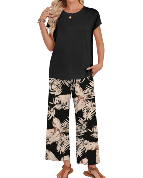 Avery Women's Lounge Set – Cap Sleeve Top & Wide Leg Pants 2-Piece Outfit