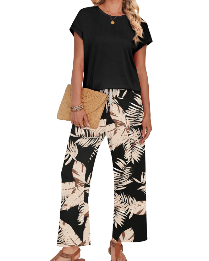 Avery Women's Lounge Set – Cap Sleeve Top & Wide Leg Pants 2-Piece Outfit