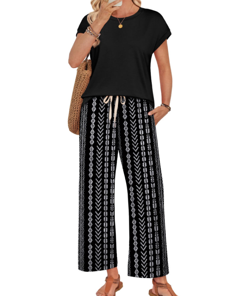 Avery Women's Lounge Set – Cap Sleeve Top & Wide Leg Pants 2-Piece Outfit
