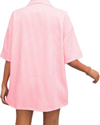 Ava Women's Striped Two-Piece Set – Short Sleeve Shirt & Drawstring Shorts Outfit