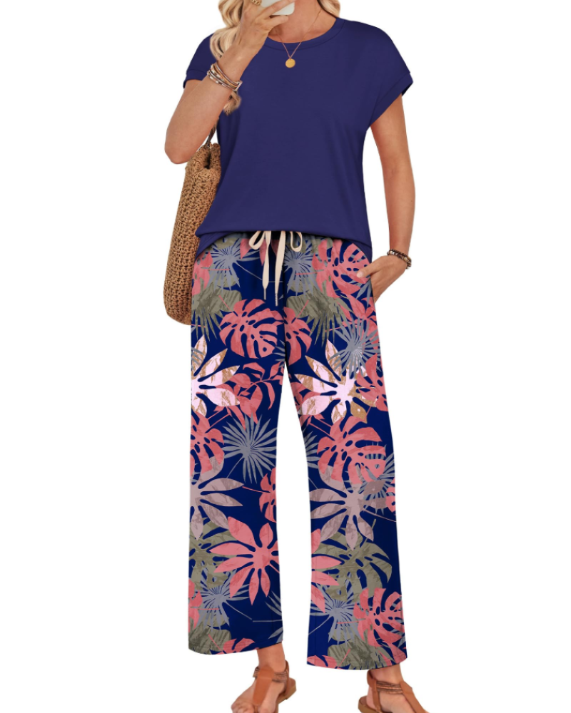 Avery Women's Lounge Set – Cap Sleeve Top & Wide Leg Pants 2-Piece Outfit