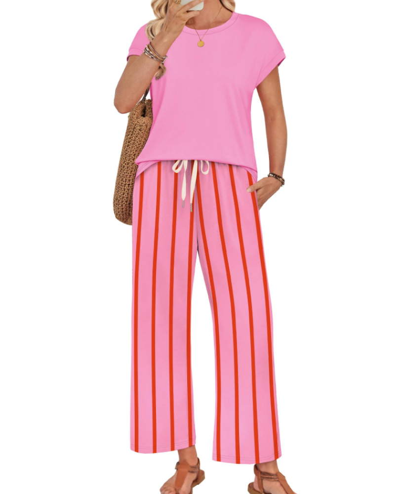 Avery Women's Lounge Set – Cap Sleeve Top & Wide Leg Pants 2-Piece Outfit