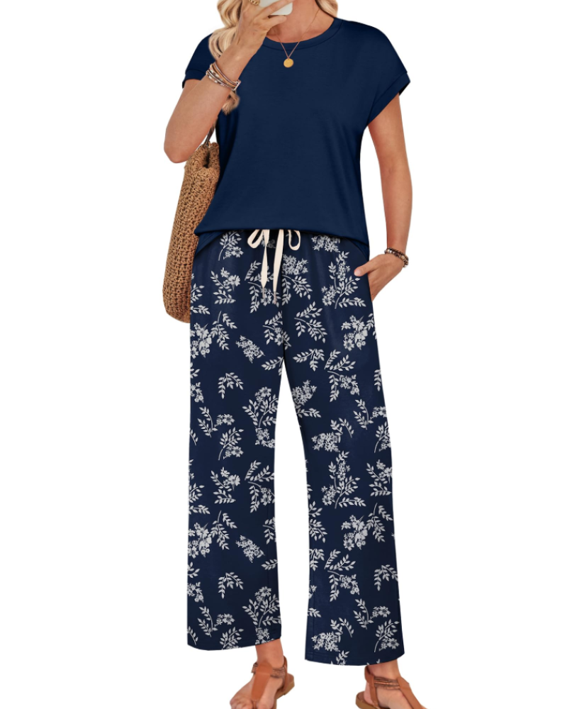 Avery Women's Lounge Set – Cap Sleeve Top & Wide Leg Pants 2-Piece Outfit