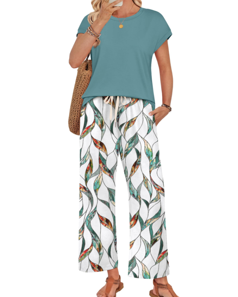 Avery Women's Lounge Set – Cap Sleeve Top & Wide Leg Pants 2-Piece Outfit