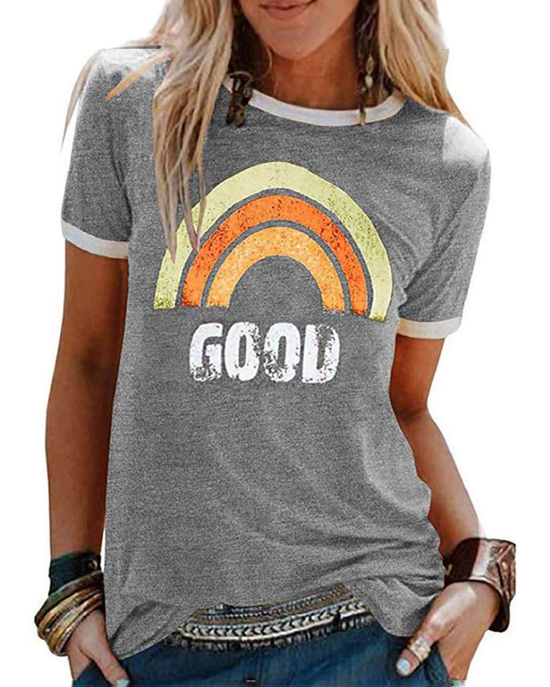 Lily Women's Graphic T-Shirt – Cotton Blend Rainbow Print Summer Top