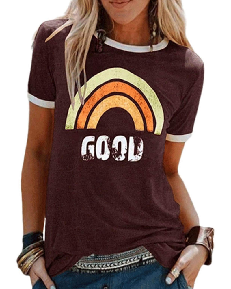 Lily Women's Graphic T-Shirt – Cotton Blend Rainbow Print Summer Top