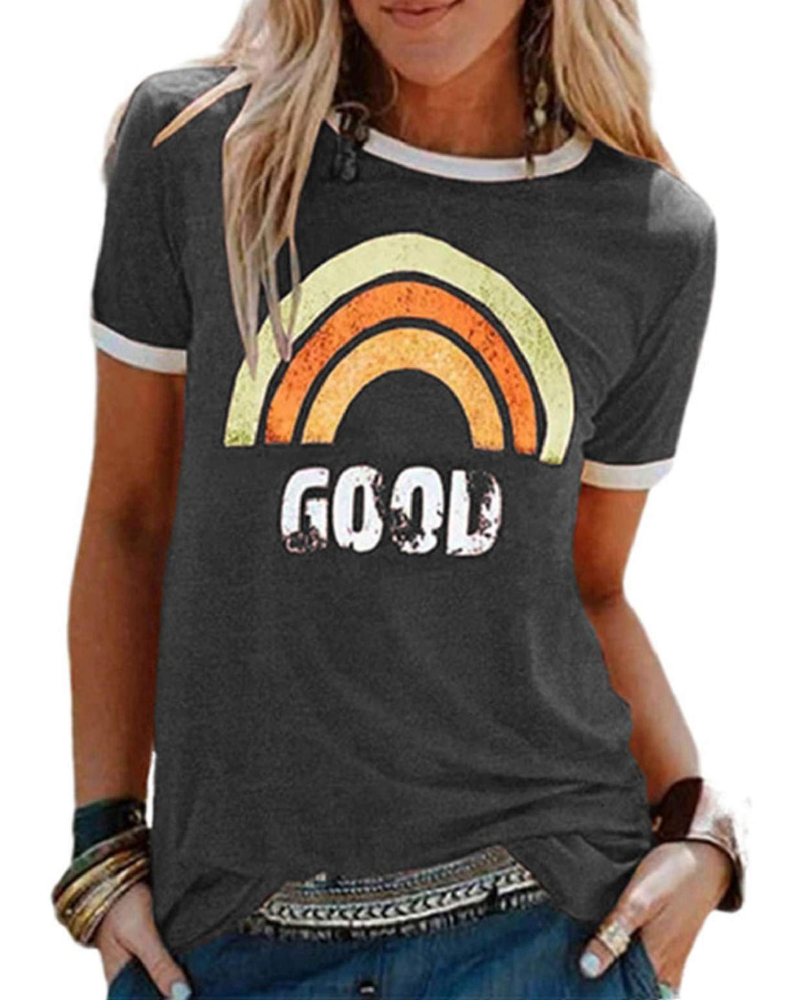 Lily Women's Graphic T-Shirt – Cotton Blend Rainbow Print Summer Top