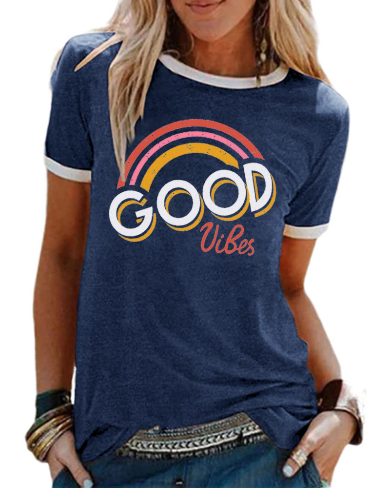 Lily Women's Graphic T-Shirt – Cotton Blend Rainbow Print Summer Top