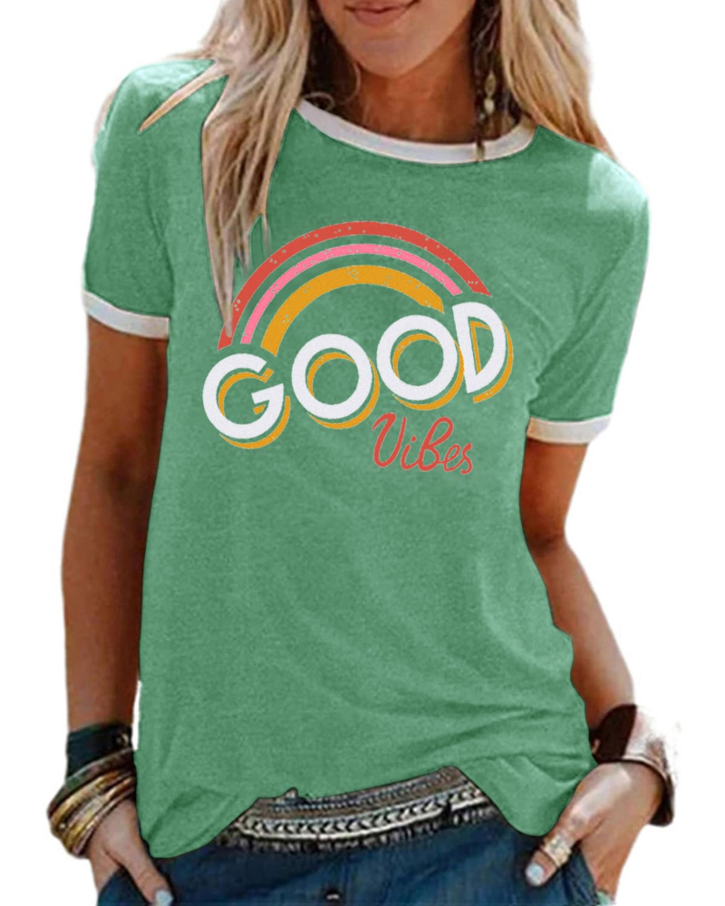 Lily Women's Graphic T-Shirt – Cotton Blend Rainbow Print Summer Top
