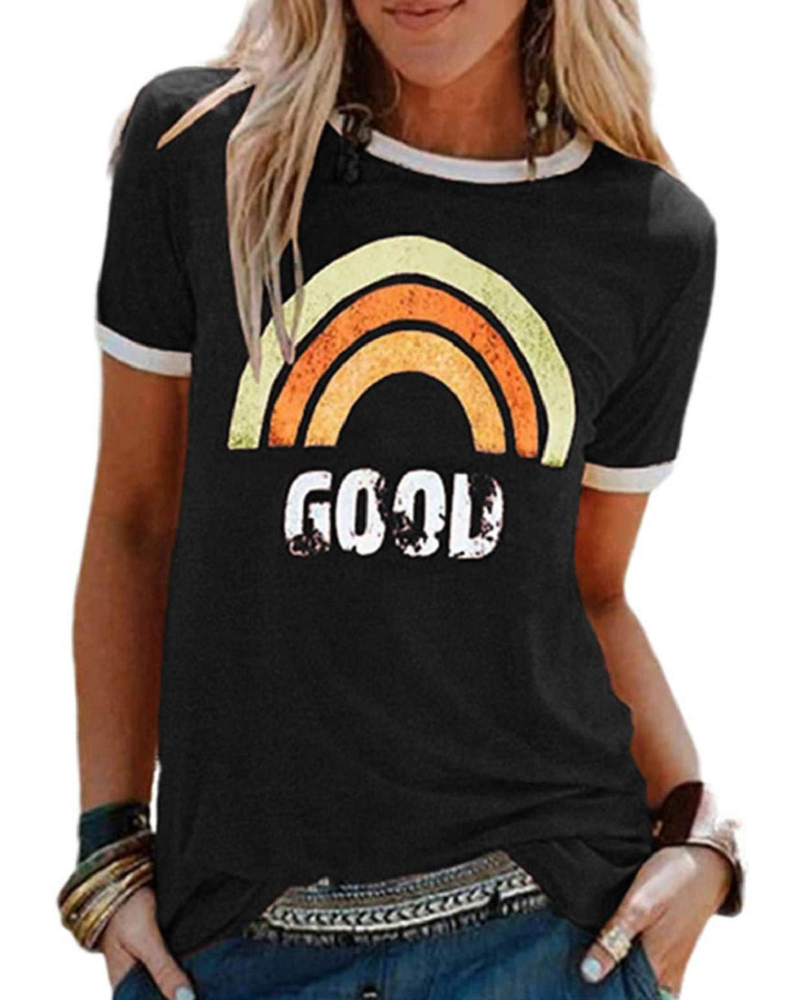 Lily Women's Graphic T-Shirt – Cotton Blend Rainbow Print Summer Top