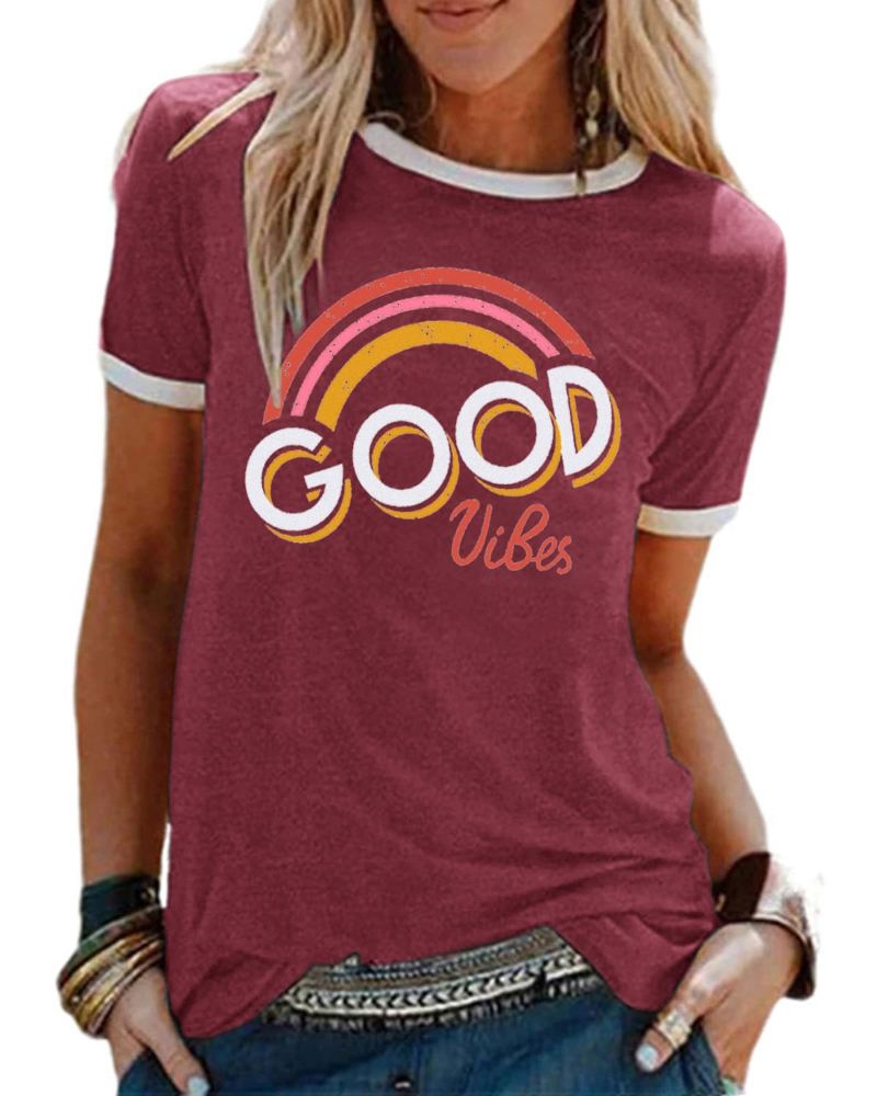 Lily Women's Graphic T-Shirt – Cotton Blend Rainbow Print Summer Top