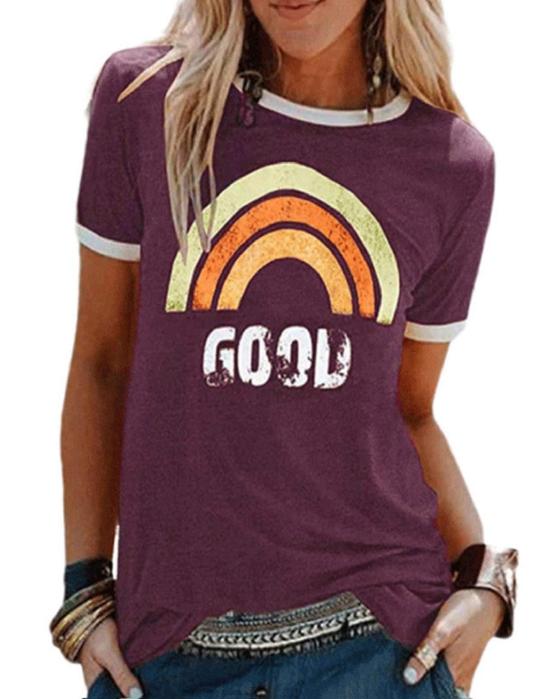 Lily Women's Graphic T-Shirt – Cotton Blend Rainbow Print Summer Top