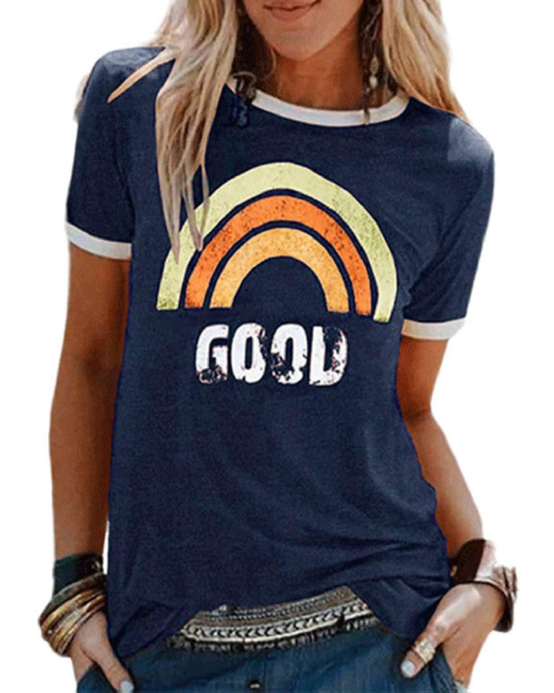 Lily Women's Graphic T-Shirt – Cotton Blend Rainbow Print Summer Top