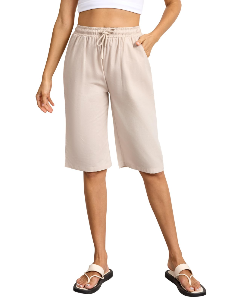 Emily Women's Bermuda Shorts – Cotton Elastic Waist Summer Shorts with Pockets