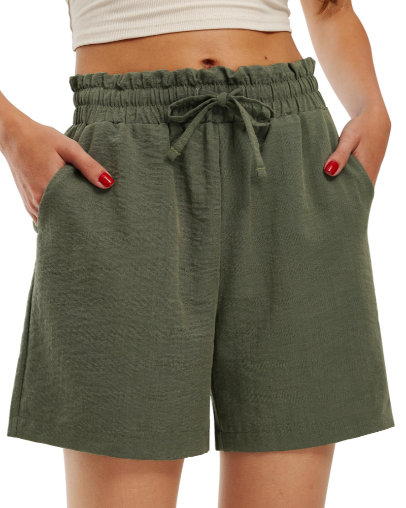 Bella Women's Linen Shorts – High Waist Casual Summer Shorts with Pockets