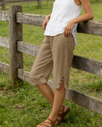 Sophie Women's Linen Capri Shorts – High Waist Drawstring Knee Length with Pockets