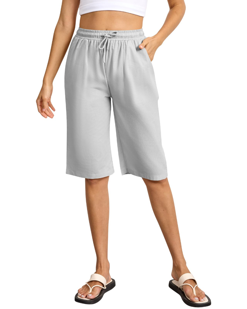 Emily Women's Bermuda Shorts – Cotton Elastic Waist Summer Shorts with Pockets