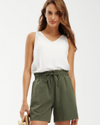 Bella Women's Linen Shorts – High Waist Casual Summer Shorts with Pockets