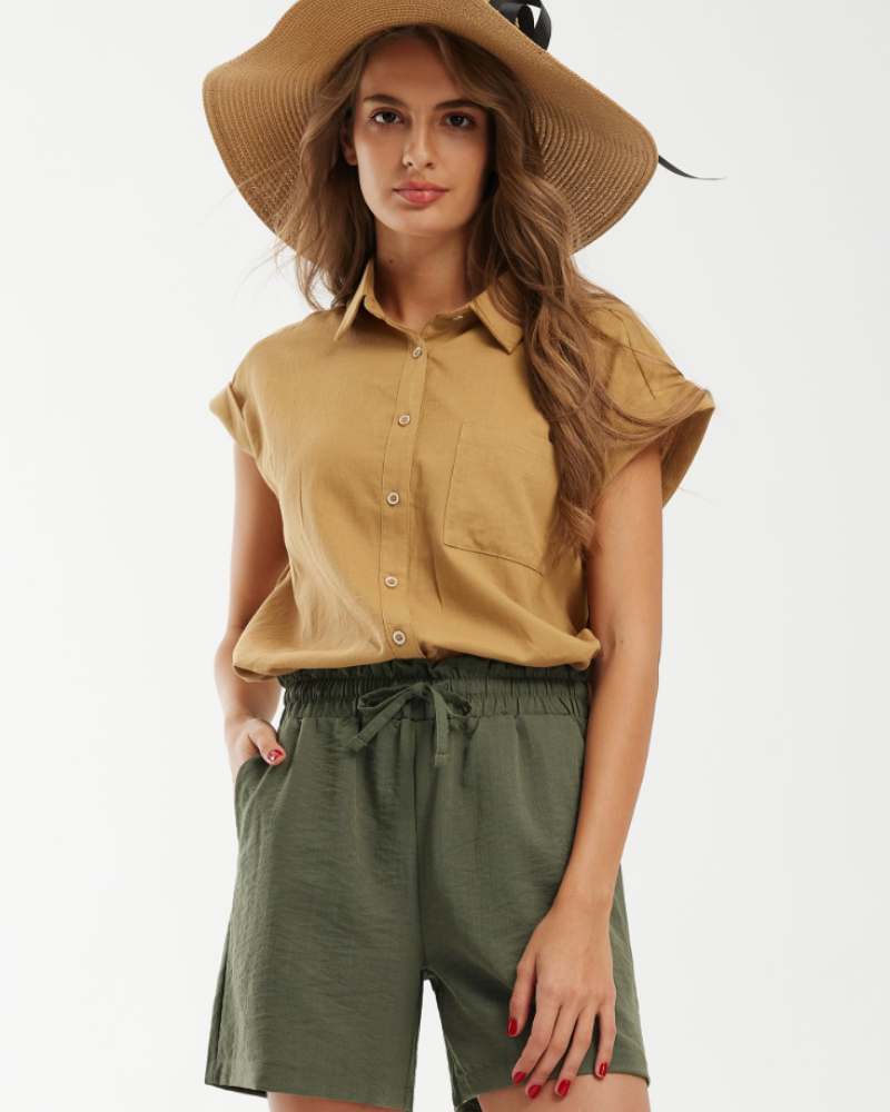 Bella Women's Linen Shorts – High Waist Casual Summer Shorts with Pockets