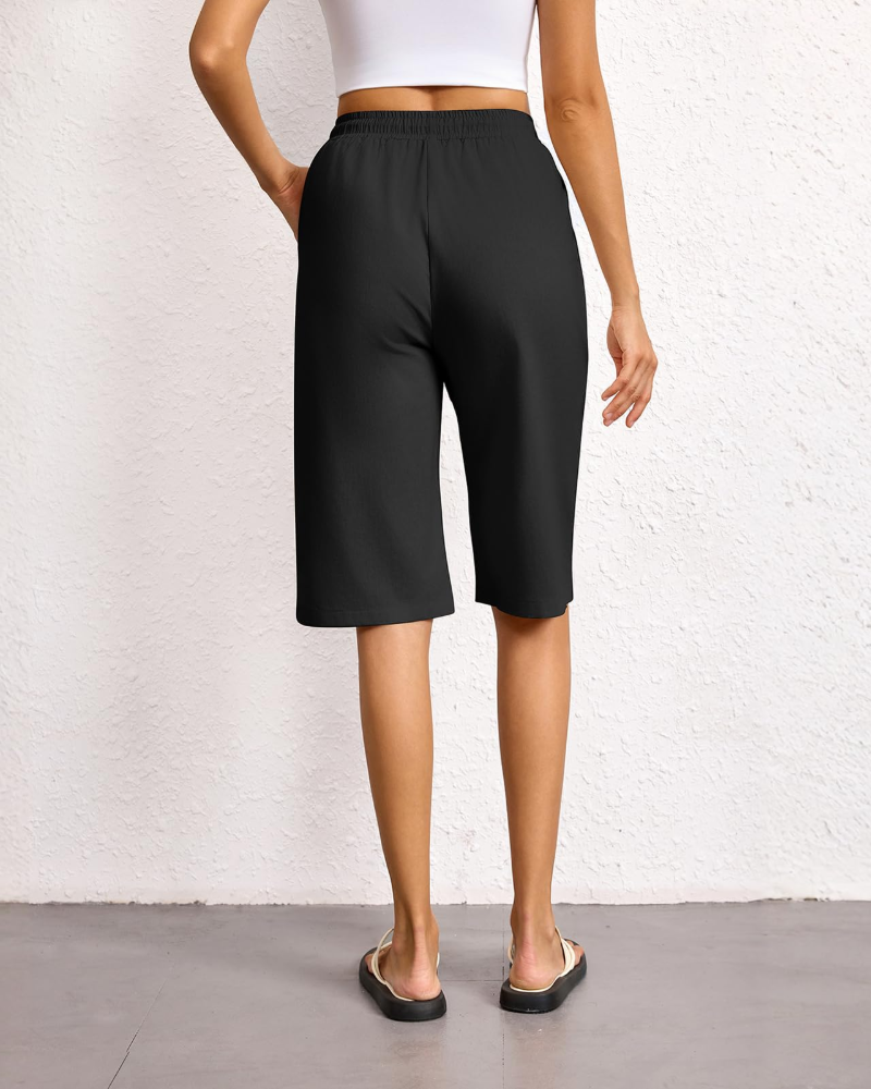 Emily Women's Bermuda Shorts – Cotton Elastic Waist Summer Shorts with Pockets