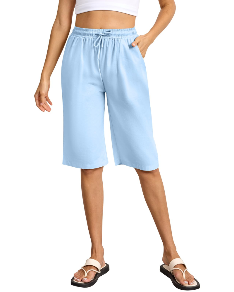 Emily Women's Bermuda Shorts – Cotton Elastic Waist Summer Shorts with Pockets