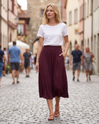 Nina Women’s Jersey Midi Skirt – Pull-On Stretch Skirt with Side Pockets
