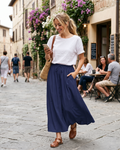 Naomi Women’s Maxi Skirt – High Waist A-Line Drawstring Skirt with Pockets