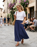 Naomi Women’s Maxi Skirt – High Waist A-Line Drawstring Skirt with Pockets